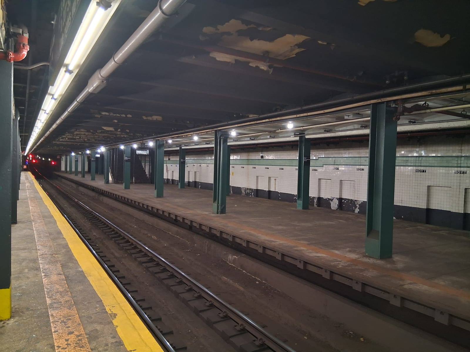 Hoyt-Schermerhorn Streets station in Downtown Brooklyn, where the A train from Howard Beach reaches the borough