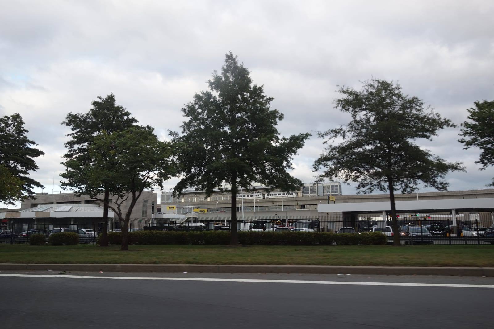 The Federal Circle roundabout at JFK International Airport, the AirTrain stop serving the JFK car rental center